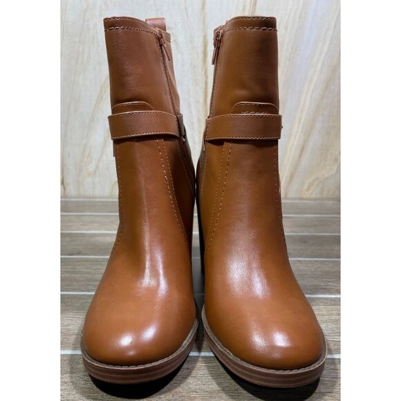 Liz Claiborne Size 10 M Olinda Cognac Faux Leather Block Heel Ankle Boots - Picture 2 of 10